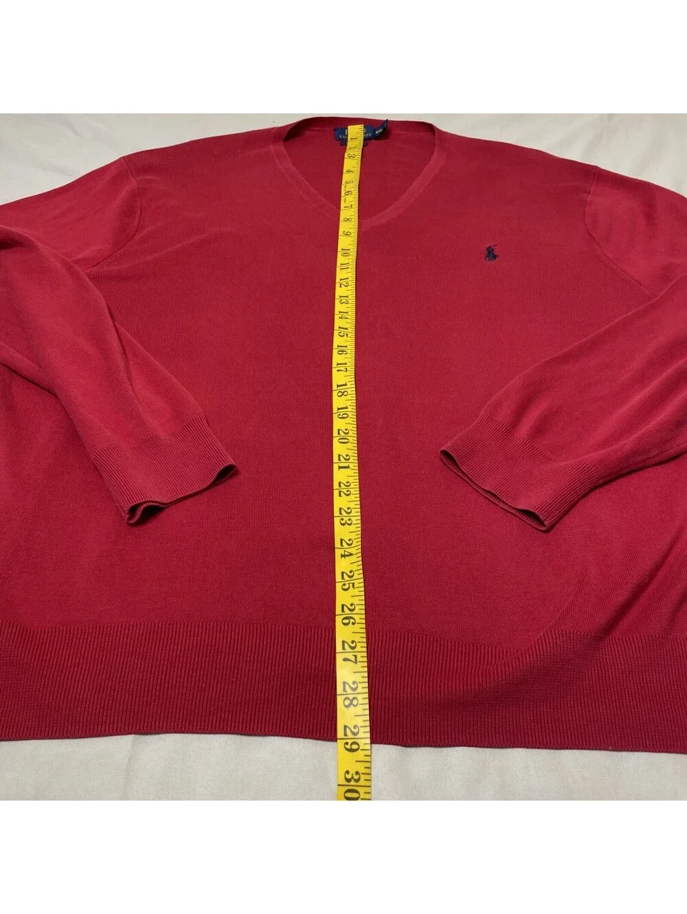 Polo Ralph Lauren Red Pima Cotton V-Neck Pullover Sweater Men's XXL Pony